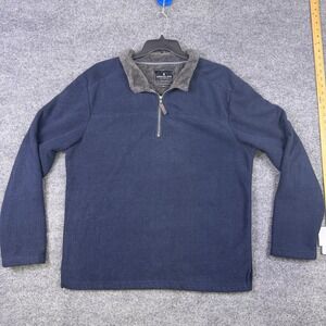 London Fog Mens 2XL Navy Herringbone Quarter Zip Fleece Lined Pullover L12035401